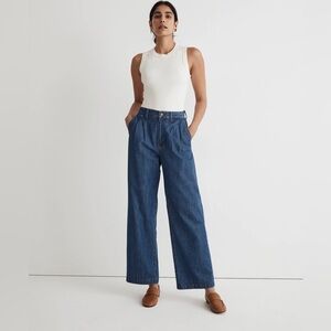 Madewell baggy straight jeans with pleats in dark indigo wash
